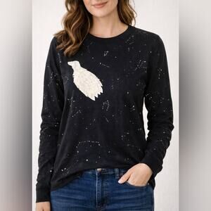 Yoshi Kondo Paris Cotton Art to Wear Embellished Bird Crewneck in Black Medium